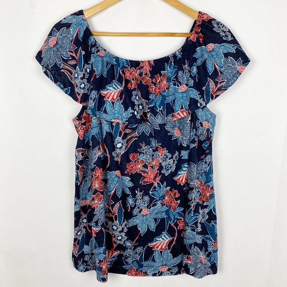 J Jill Love Linen Sarasa Ruffled Tropical Top Size Large Petite - Picture 9 of 9